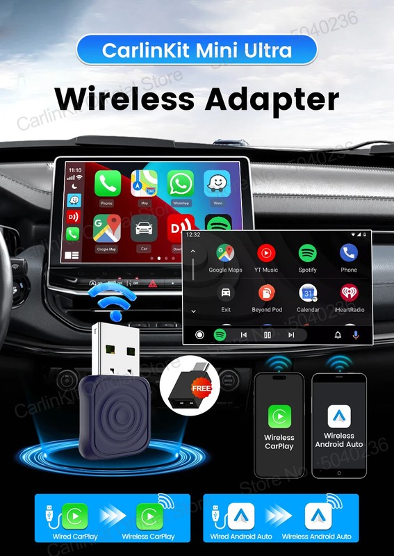 CarlinKit 5.0 Wired To Wireless Adapter Wireless Android Auto Wireless CarPlay gallery