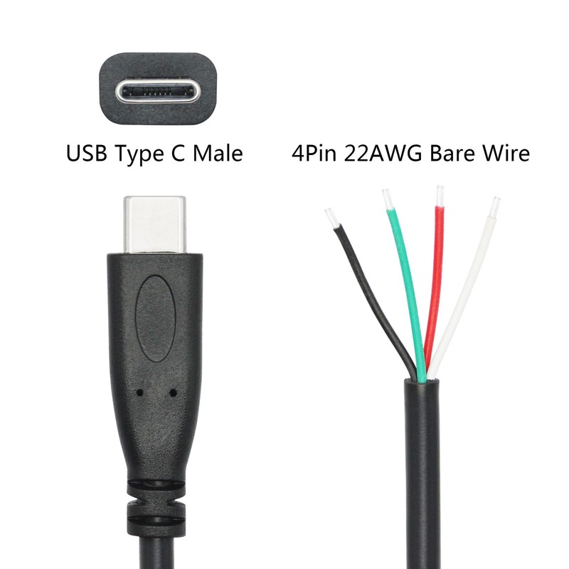 4 PCS 11inch USB C to 4 Pin Bare Wire, 22AWG, 5V/3A, Pigtail Power Data, DIY gallery