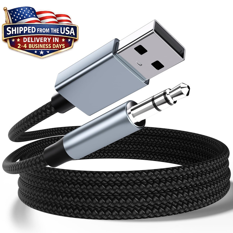 USB a to 3.5Mm Audio Aux Cable,Braided 3FT USB Male to AUX Male Jack Adapter TRS