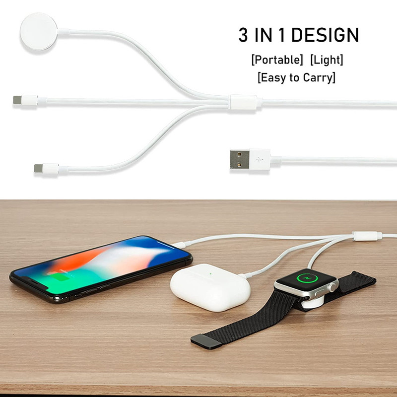 Magnetic Charger 3 IN 1 USB Cable For Apple Watch iWatch 6/5/4/3/2 iPhone 8 XR gallery