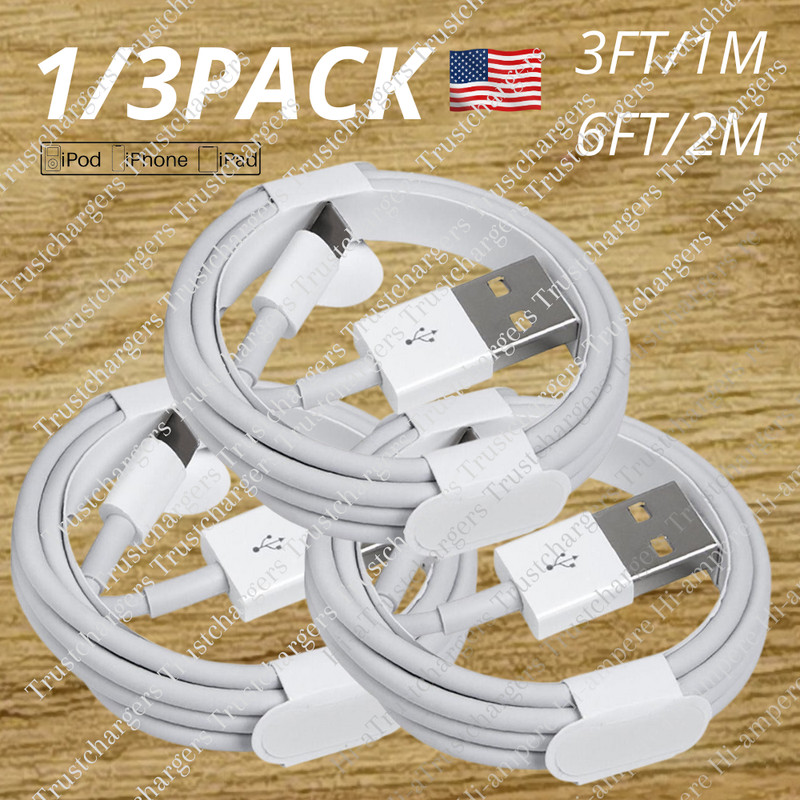 1/3Pack For Apple iPhone 14 13 12 11 PRO MAX XS 8 6 USB Charger Cable Lead 3/6Ft