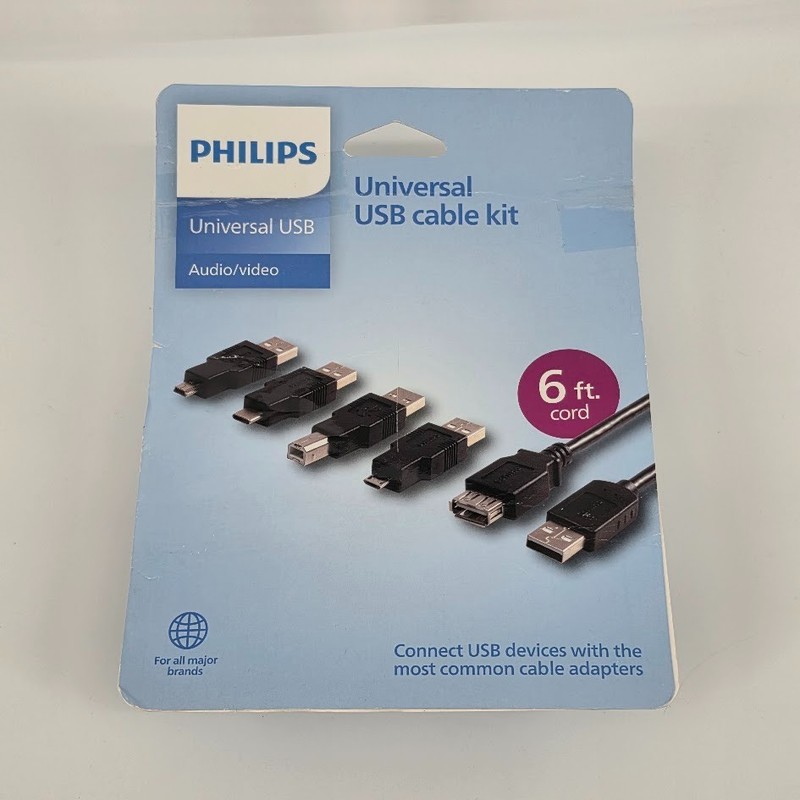 Philips 6′ USB 2.0 Universal Kit with USB-C Black For All Brands – Open Box