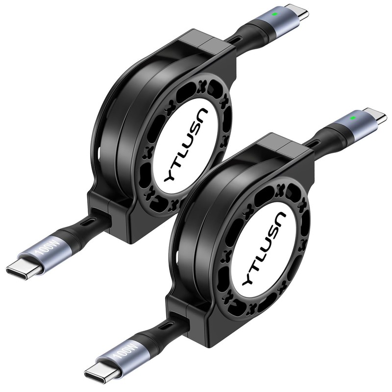 Retractable USB C Cable 100W, 2Pack 4Ft LED USB C to USB C Cable 5A Fast Char…