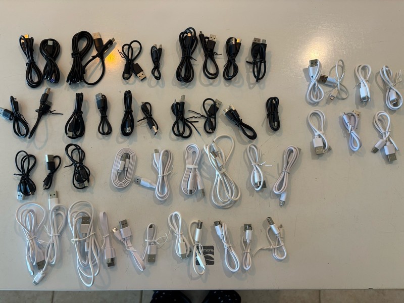 Lot of 47 Assorted USB Charging Cables Cell Phone Charger Cords.