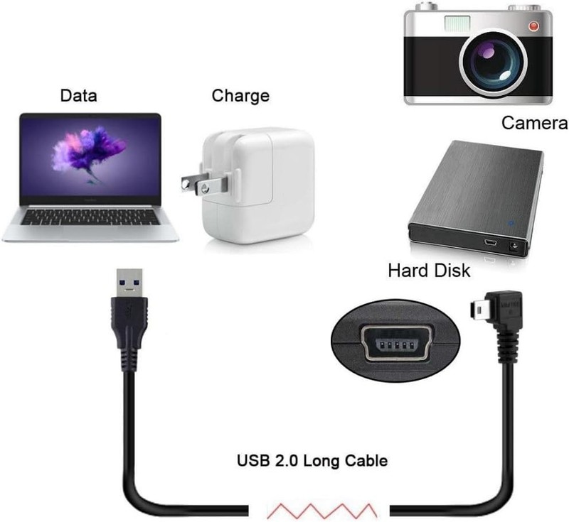 Mini USB Cable USB 2.0 Male to Mini USB 5 Pin Male 90 Degree Left Angled Chargin gallery