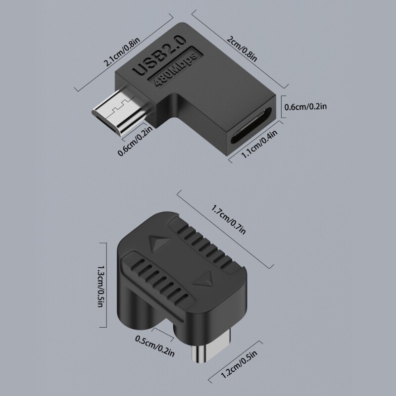 90 Degree Left Right Angled Micro USB Male To Type C Female Adapter Connector gallery
