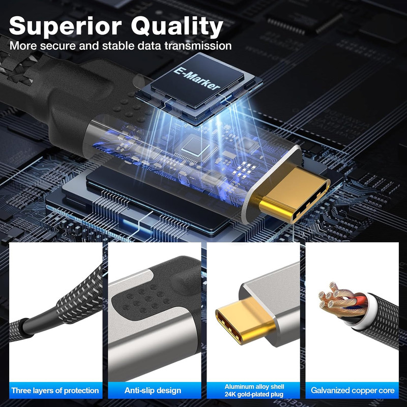 CABALPTOP Usb C to Usb C Cable 10Ft,3.2 Gen 2X2 Cable,4K@144Hz/60Hz,8K@30Hz Brai gallery