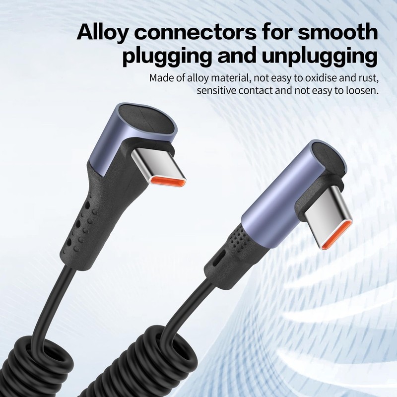90 Degree Coiled USB C To USB C Cable 65W 1M 3.2FT Retractable Type C Cord gallery