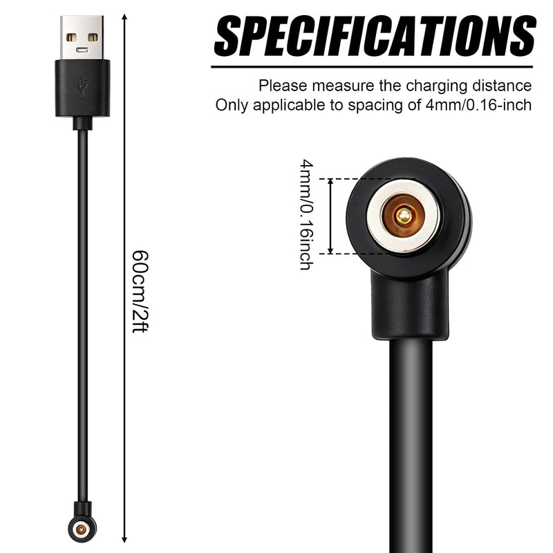 2Pcs Magnetic Smart Ring Charger Cable, 60Cm/2Ft Long 4Mm Magnetic Head USB-A Ch gallery