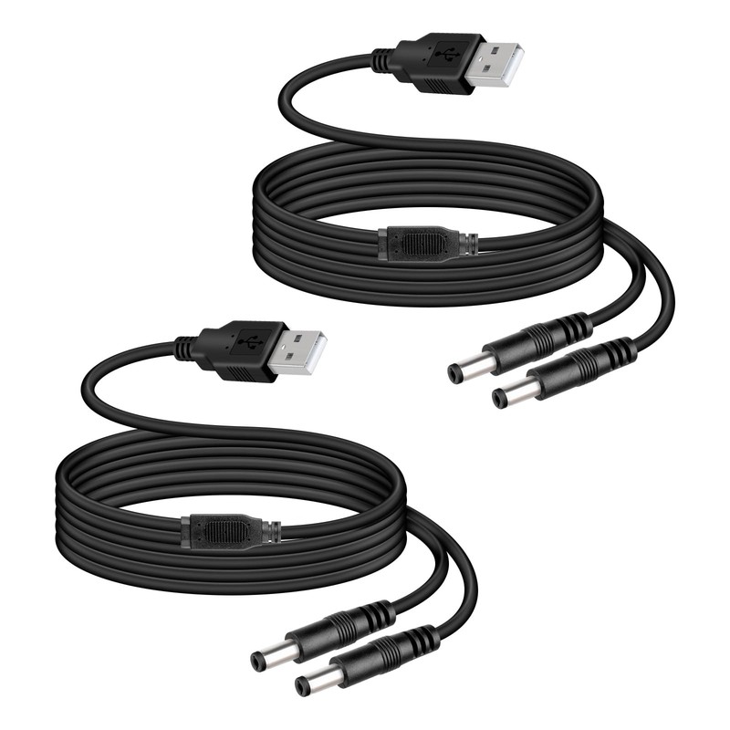 2Pack USB to Dual 5V DC Power Cord, USB to DC 5.5X2.1MM Splitter Charging Cab…