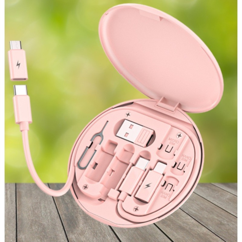 Multifunctional USB charging adapter and cable set (pink)