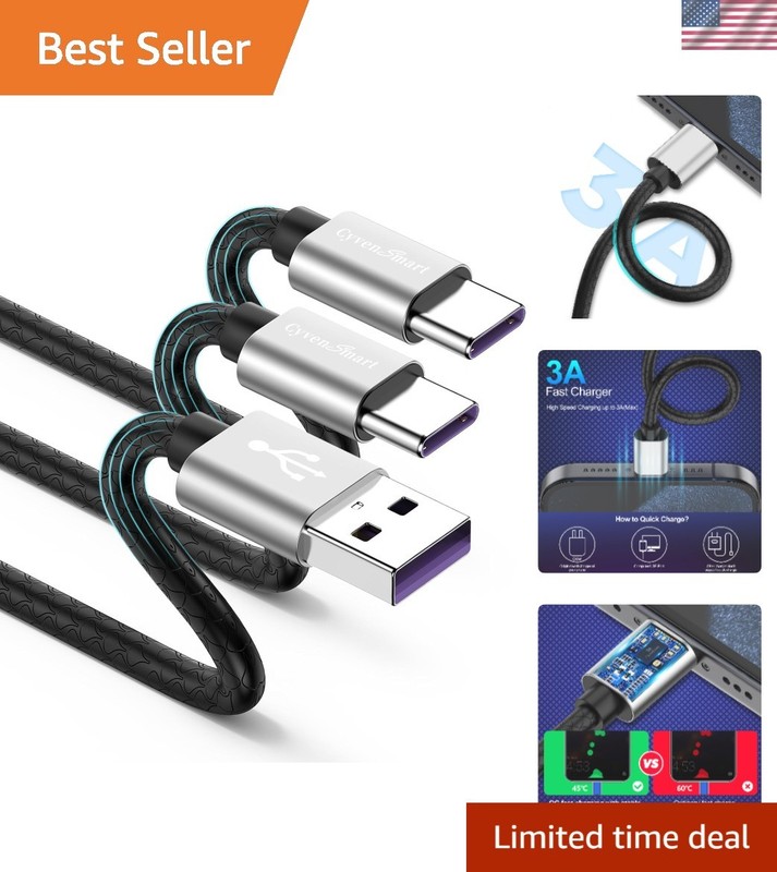 2 Pack 10ft USB C to USB A Cables with Fast Charging and Data Transfer