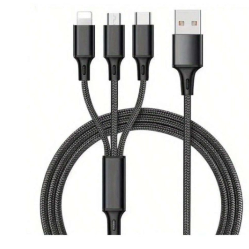 Multi Charging Cable Nylon Braided USB Type-C Universal 3 in 1 Cord Adapter, 4Ft