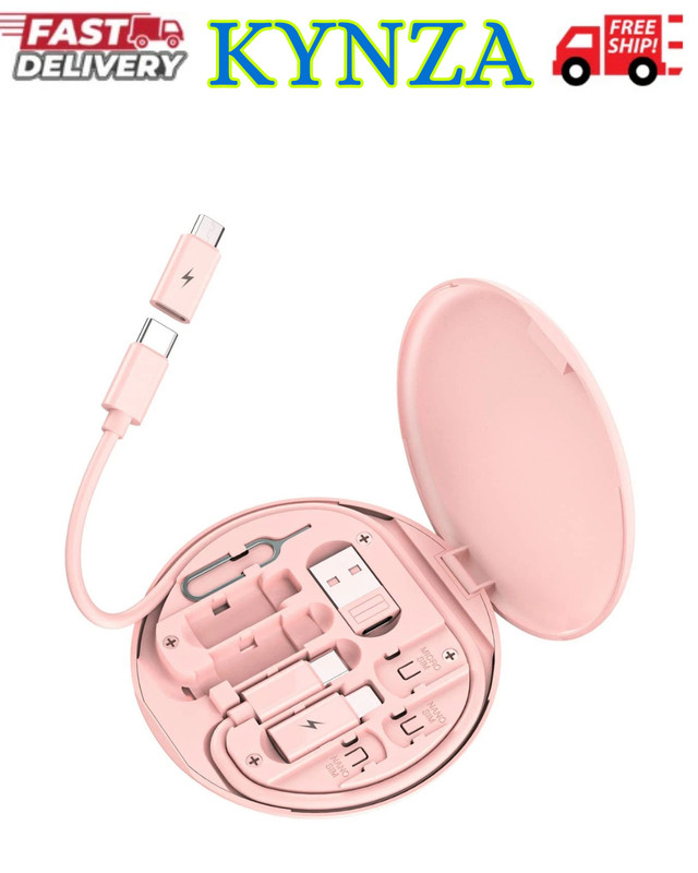 Multi USB Charging Adapter Cable Kit, C to iOS Device Box, pink