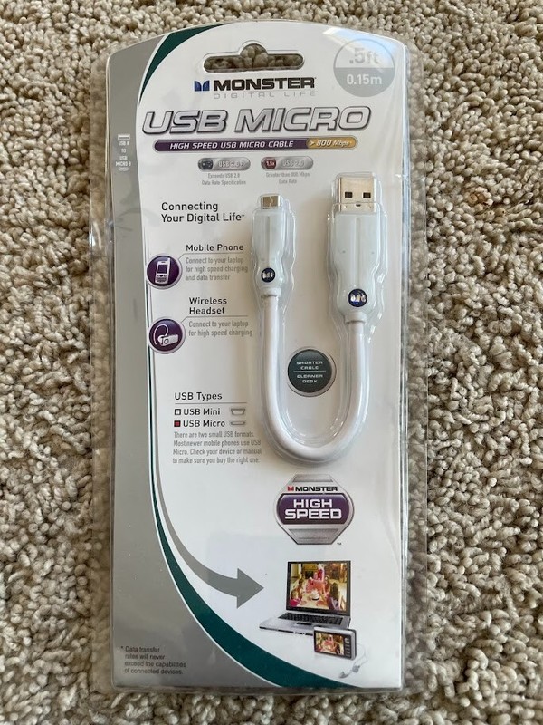 Monster Cable Short 6in USB 2.0 A to Micro USB B Phone Charging Cable 6” 1/2 FT