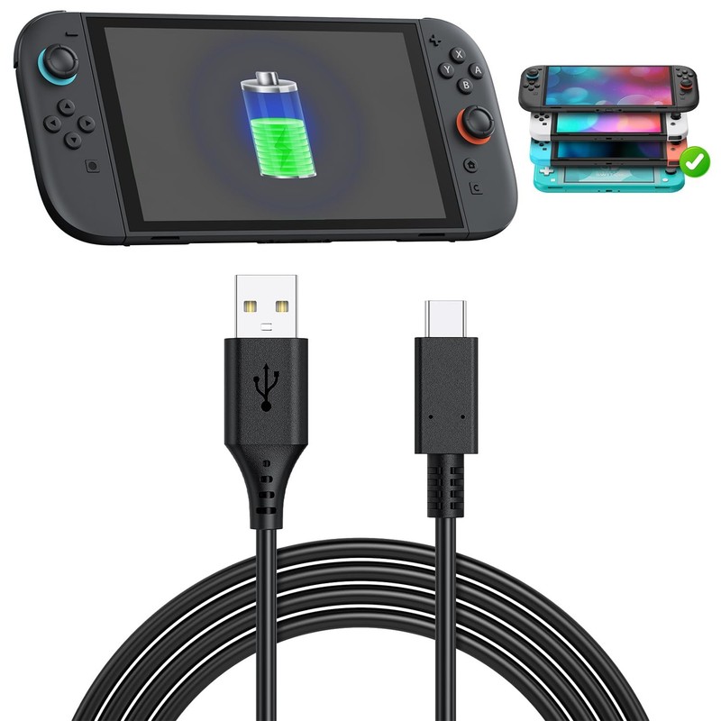 Charging Cable for Switch 2/Switch Lite/Switch OLED, Charger 3 metros, Black