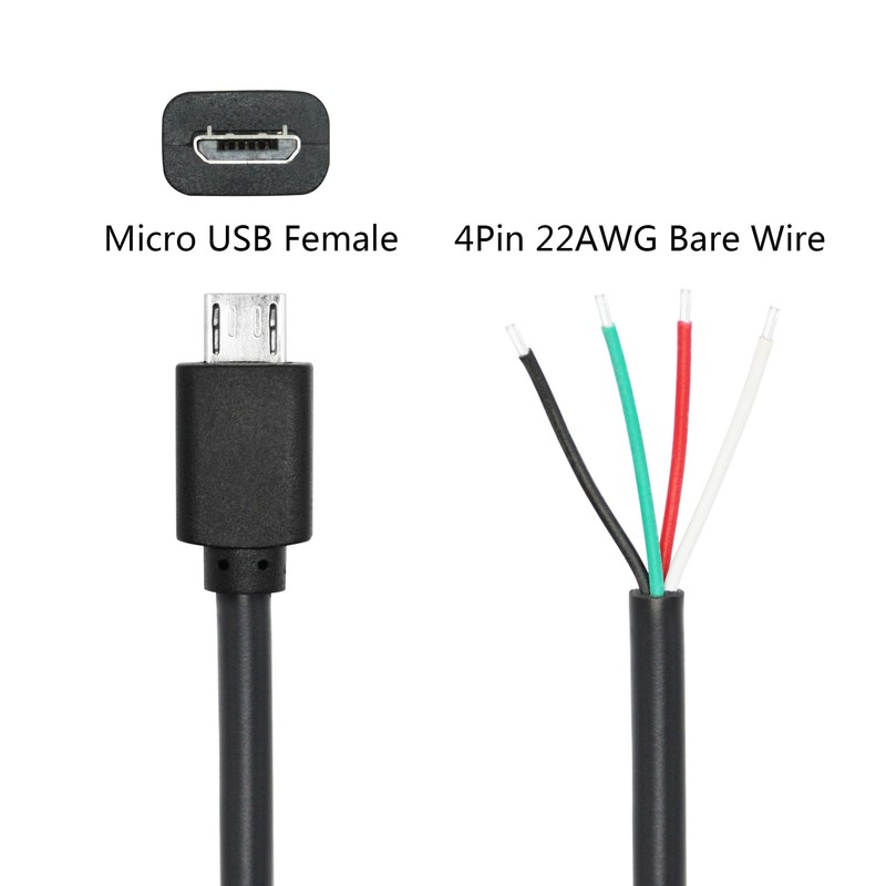 Short Micro USB Male to 4 Pin Bare Wire 11inch Micro USB Male Plug 5V/3A 4 Pi... gallery