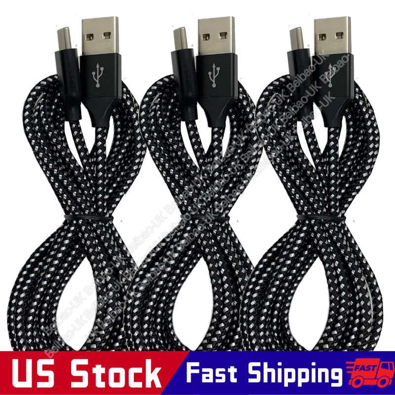 1/2/3Pack 10FT Braided USB C Type-C Fast Charging Data SYNC Charger Cable Cord