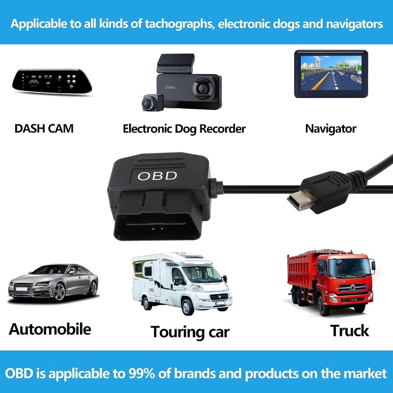 OBD Power Cable for Dash Cam,Mini USB OBD2 Power Cable Adapter Hardwire Charger gallery