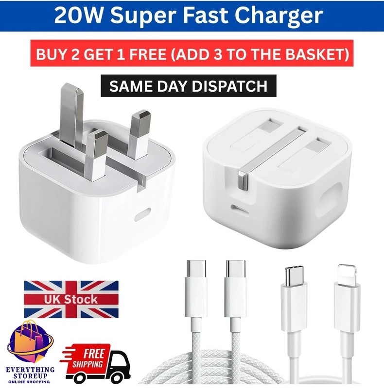 For iPhone 17 16 15 14 13 12 Pro Max X 20W Fast USB-C PD Plug Charger and Cable