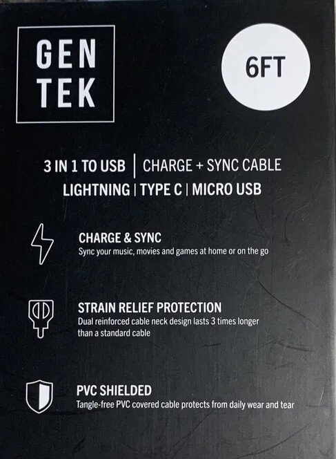 3 In 1 To USB , Quick Charge & Sync Cable, Rare Fancy Metallic Finish, 6 FT gallery