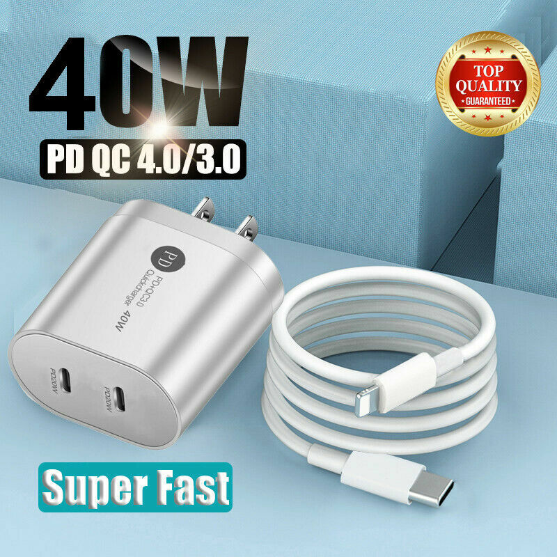 40W USB C PD Wall Charger, Dual Ports Fast Charging Block + QC 3.0 Power Adapter