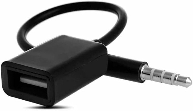 3.5Mm Male AUX Audio Plug to USB Female Adapter OTG Cable Black 15CM