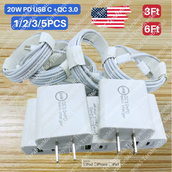 PD 20W USB Type C Fast Charger For iPhone 14/13/12/11 PD Power Adapter Cable Lot