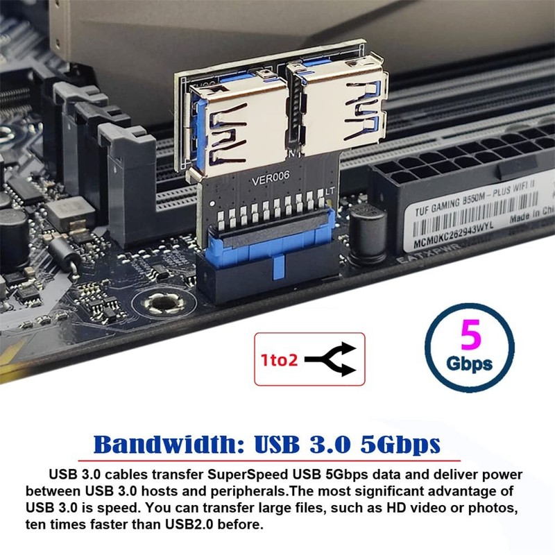 Dual USB 3.0 A Female to Motherboard 20/19 Pin Header Slot Adapter 5Gbps Hori... gallery