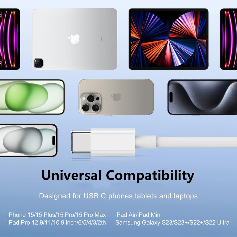 2x Cable Cargador 10-Pies USB Tipo C Carga Rapida 60 W Para iPhone 16 Pro Max gallery