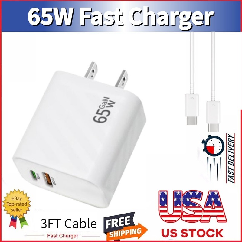 65W Fast Charger Plug 3ft Cable For Samsung Galaxy S22 S23 S24 plus ultra NOTE