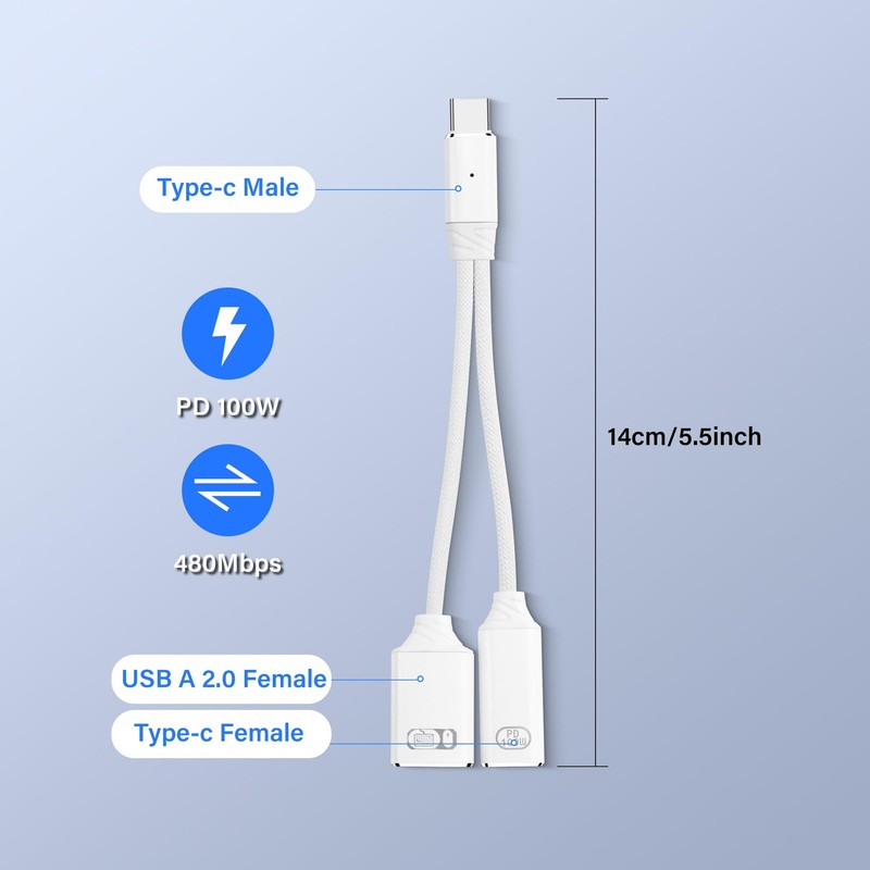 1 In 2 USBC To USB OTG Adapter Splitter Type C Male To USB A Female 100W PD gallery