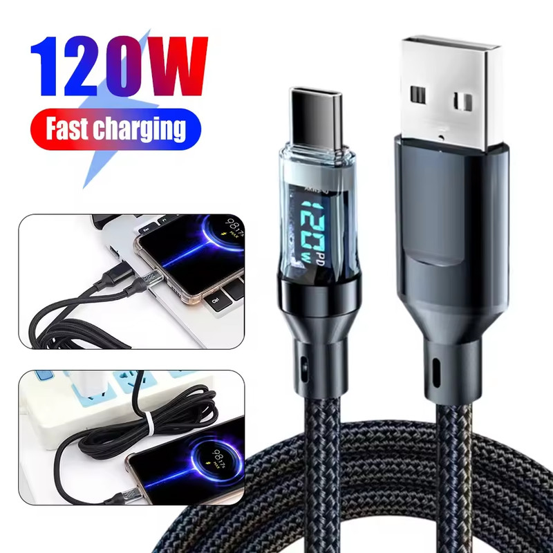 120w Super Fast USB Type-C Charging Braid Phone Charger Lead with Display LOT gallery