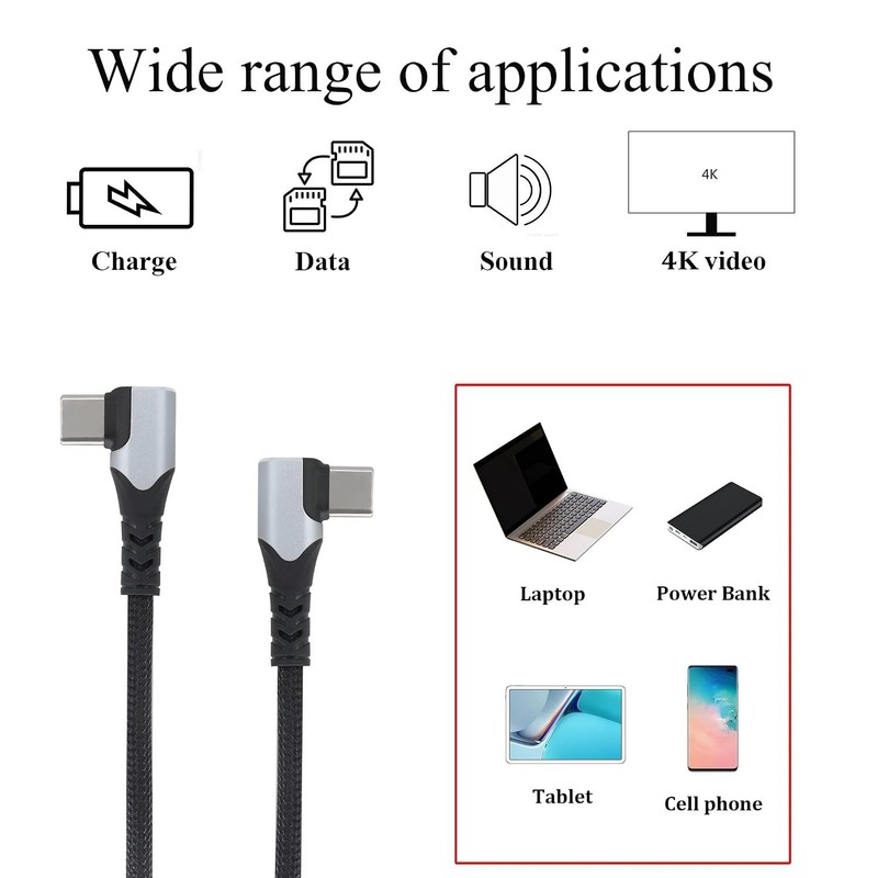 Nylon-Braided USB C Cable - 3.1A Fast Charge, 90° Angle, Black 2-Pack gallery