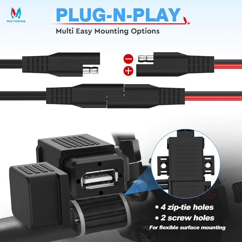 Motorcycle USB Charger,Sae to USB Cable Adapter SAE Quick Disconnect 2.1A Waterp gallery