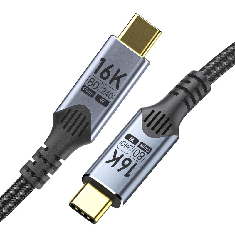 Thunderbolt 5 Cable USB C To USB C 80Gbps 240W Braided Nylon 1FT