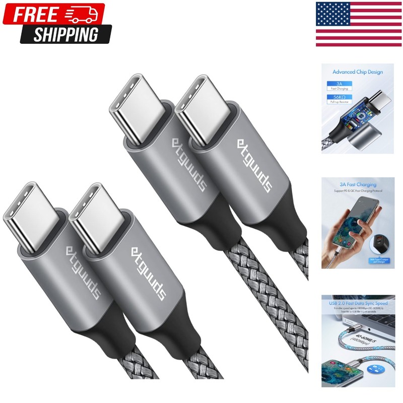 Type C USBC Cable Charge Cord Fast Charging Type-c 60 W 6.6 FT Phone Tablet 2PK