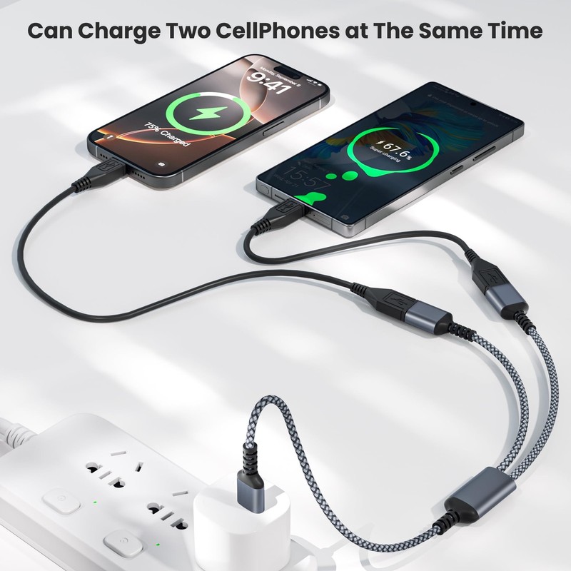 USB Splitter 1 to 2 Dual Port Extender Y Cable 1FT Nylon gallery
