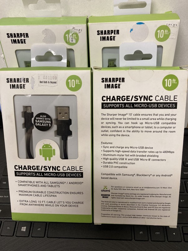 4 Sharper Image Charge/Sync Cables 10′ Samsung Android Blackberry Tablet Phone