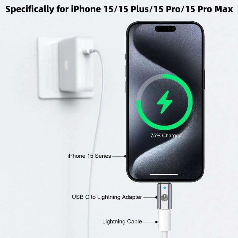 35W USB-C Male to iOS Female Adapter + lanyard For iPhone 16 15 Pro Max Plus lot gallery