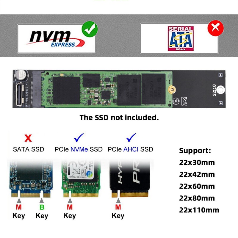 CABLECY Oculink SFF-8612 to M.2 Kit NGFF M-Key to NVME PCIe SSD 2280 Adapter gallery