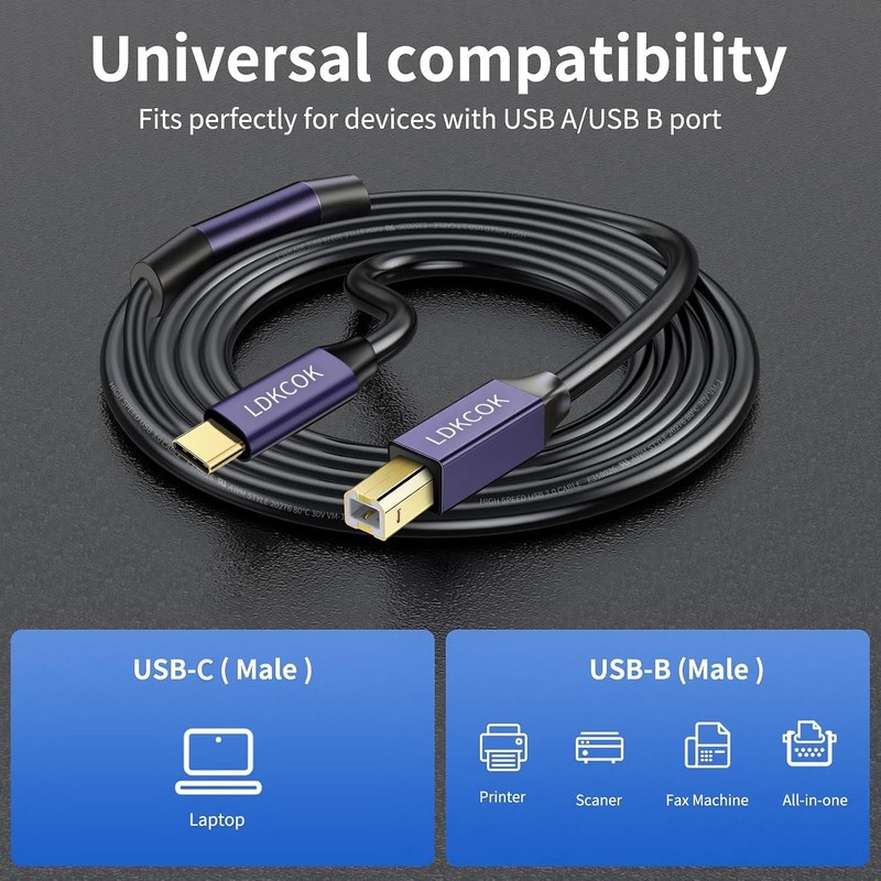 USB B to USB C Printer Cable 50FT, USB C MIDI Cable for MacBook , HP, Epson, ... gallery