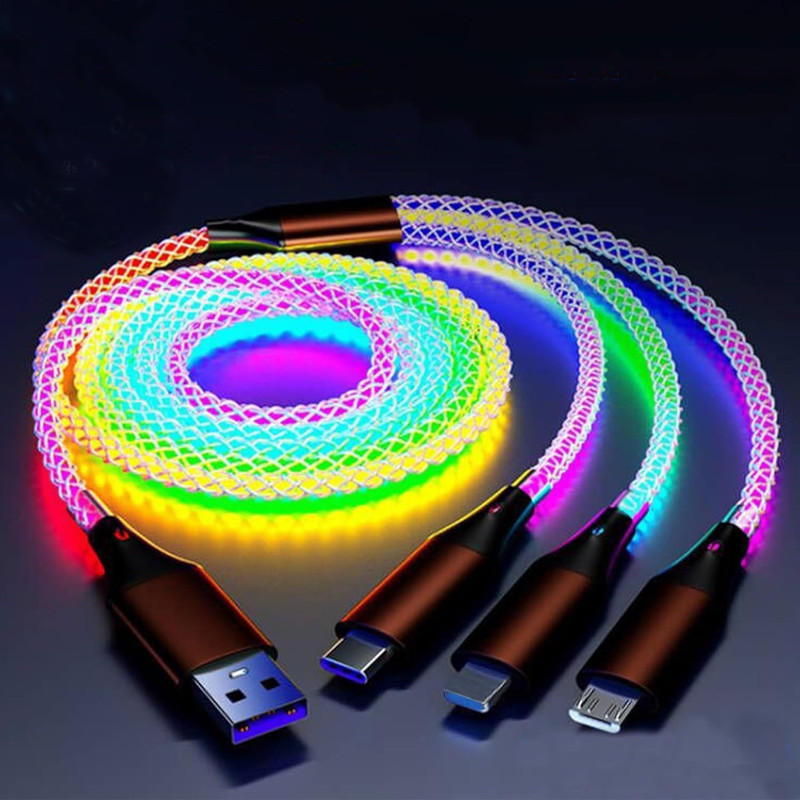 66W 3 in 1 LED Light up Charging Cable, RGB Flowing Glowing Fast Charging Cord gallery