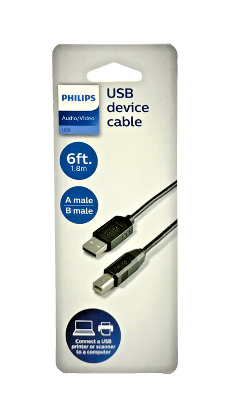Philips 6 ft (1.8m) USB 2.0 Device Cable, Black