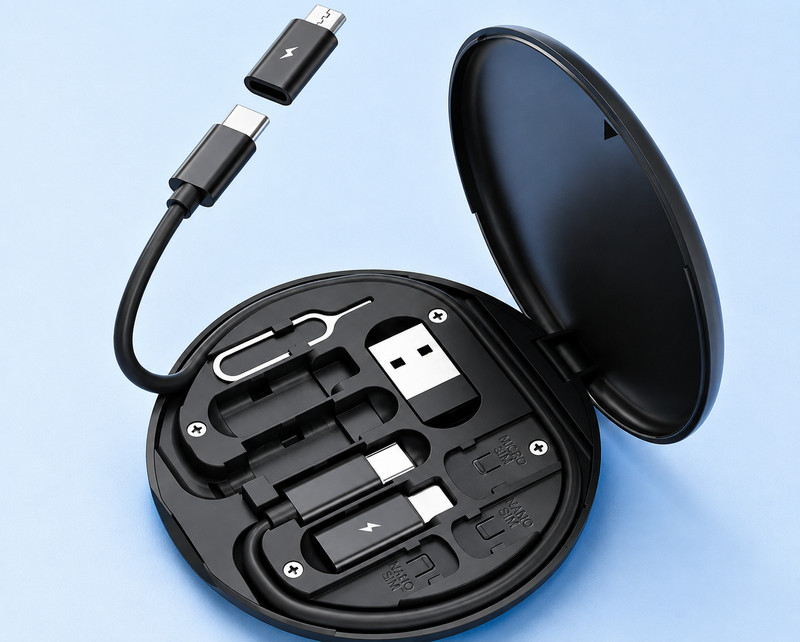 Portable Charging Cable Organizer Kit USB Type-C Micro USB Travel Case Black gallery