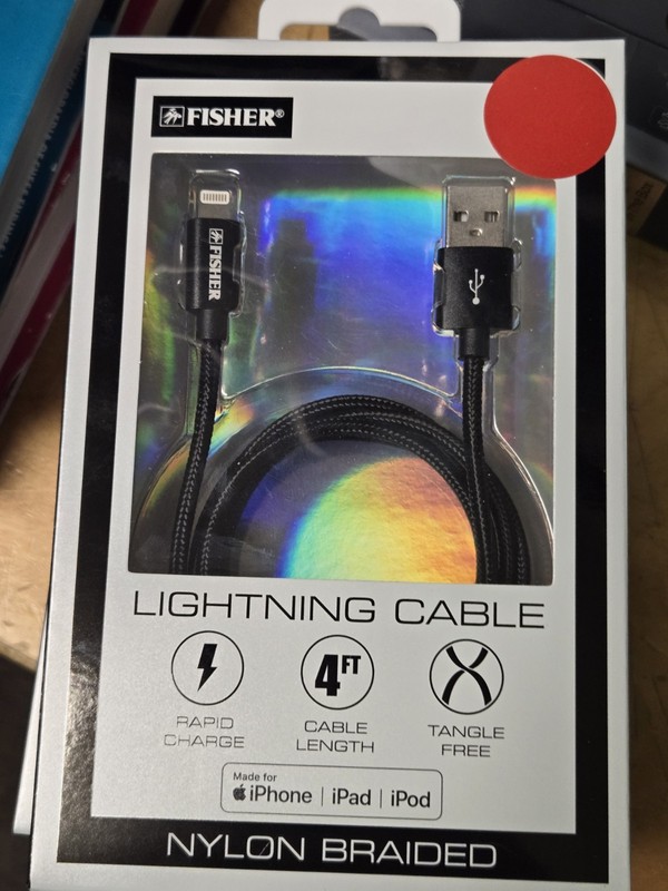 Brand New MFi-Certified Fisher Apple Lightning Cable 4 Ft Color Black