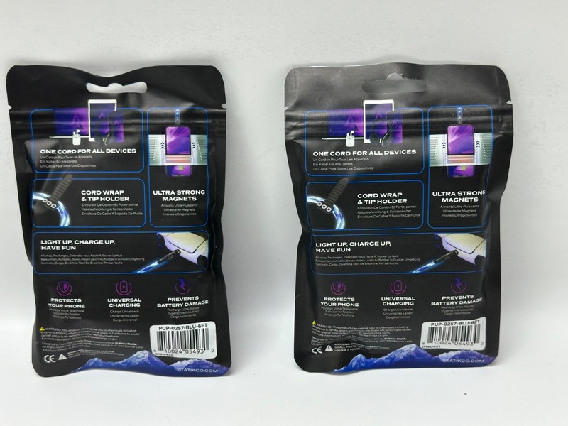 Lot of 2 Statik Globright 6ft Light Up 360 Magnetic Universal LED Charge Cable gallery