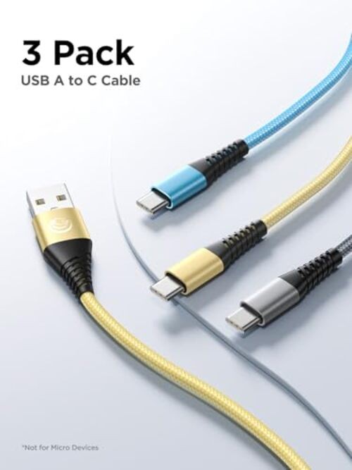 USB C Cable 10FTPack Fast Charging Nylon Braided Long Type 10ft 3 Multicolored gallery