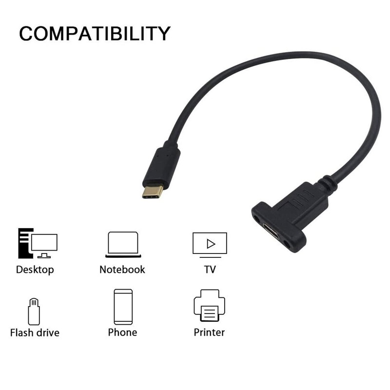 USB 3.1 Type C Male to Female Panel Mount Screw Hole Data Sync Extension Cable gallery