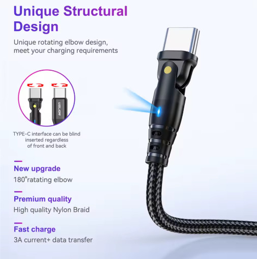 USLION PD 60W USB C to USB Type C Cable For Xiaomi Samsung S23 Macbook 180 Rotat gallery